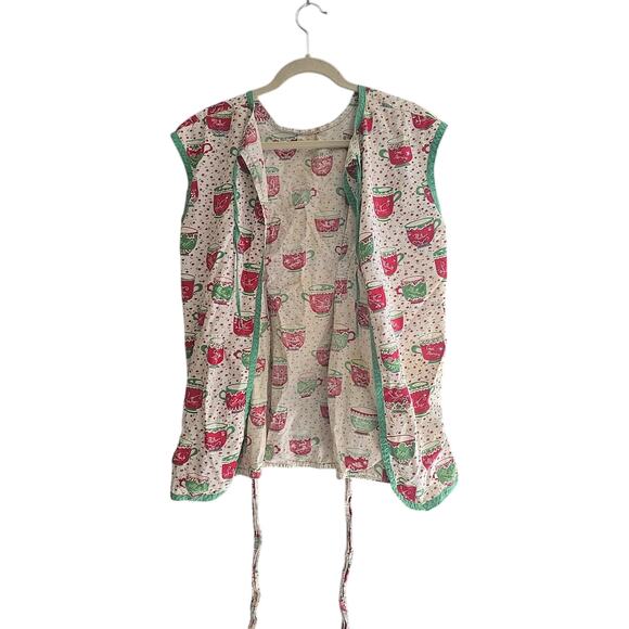 Vtg 60's Pink Coffee Cottagecore Grannycore Kitchen Cobbler Top Apron Womans Os - Picture 2 of 7
